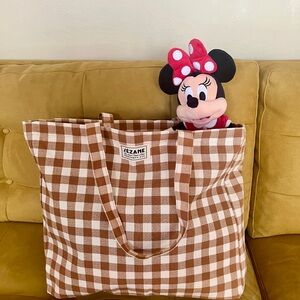 Sezane Brown Checkered Tote Bag